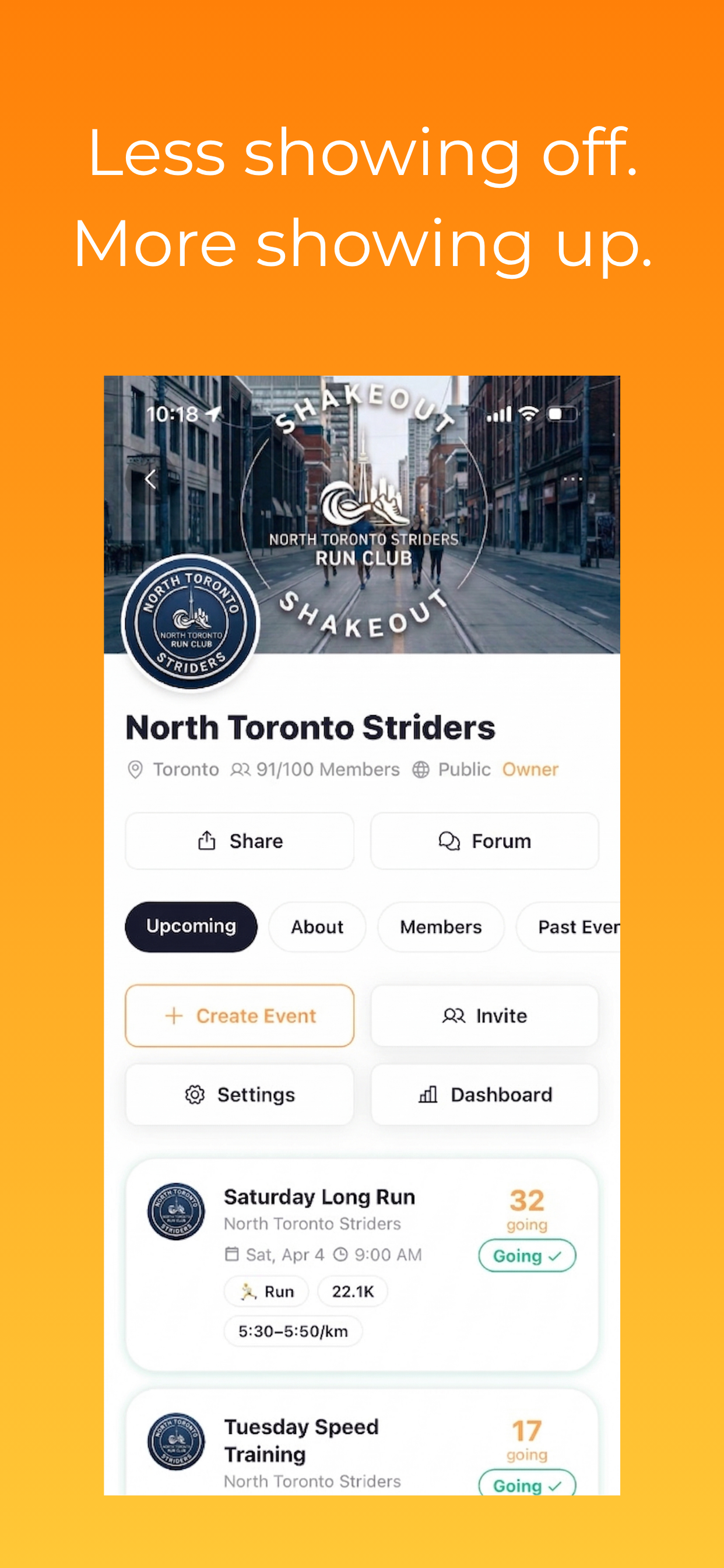 Club profile with events and RSVPs